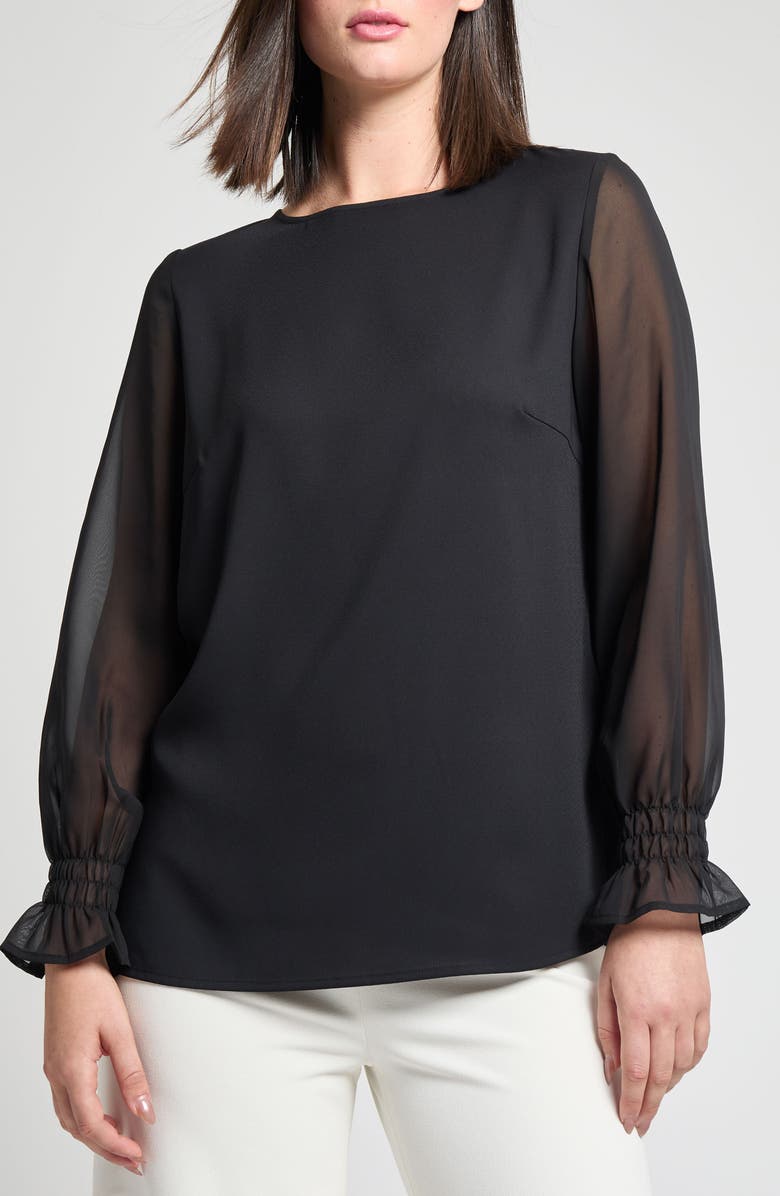 Ming Wang Crêpe de Chine Poet Top, Main, color, 