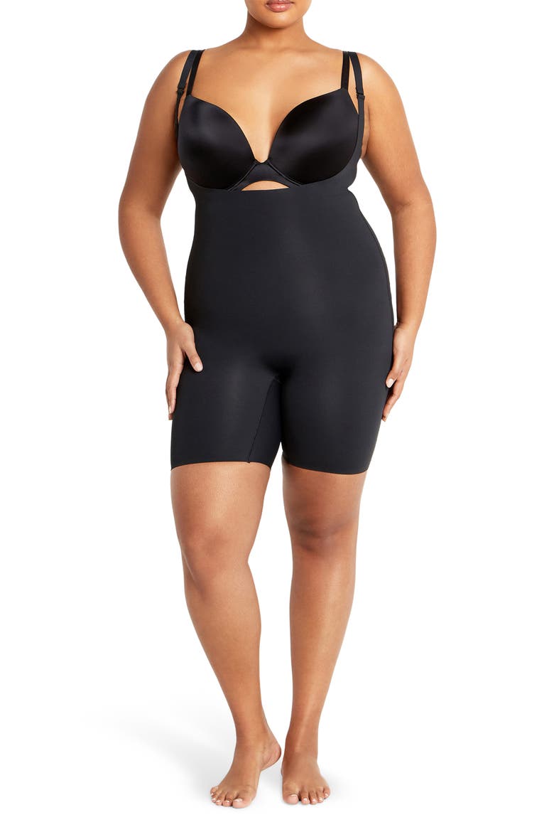 Power Mid Thigh Bodysuit, Main, color, BLACK