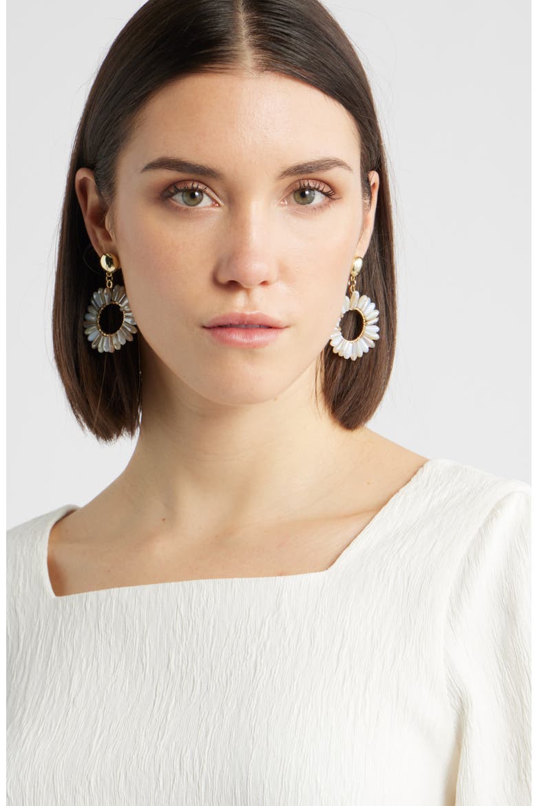 Petal Hoop Drop Earrings, Alternate, color, NEUTRAL- GOLD
