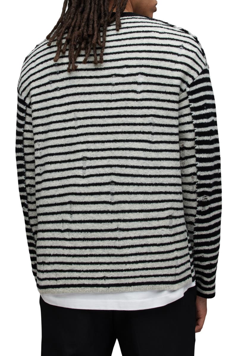 AllSaints Park Stripe Destructed Wool Blend Crewneck Sweater, Alternate, color,