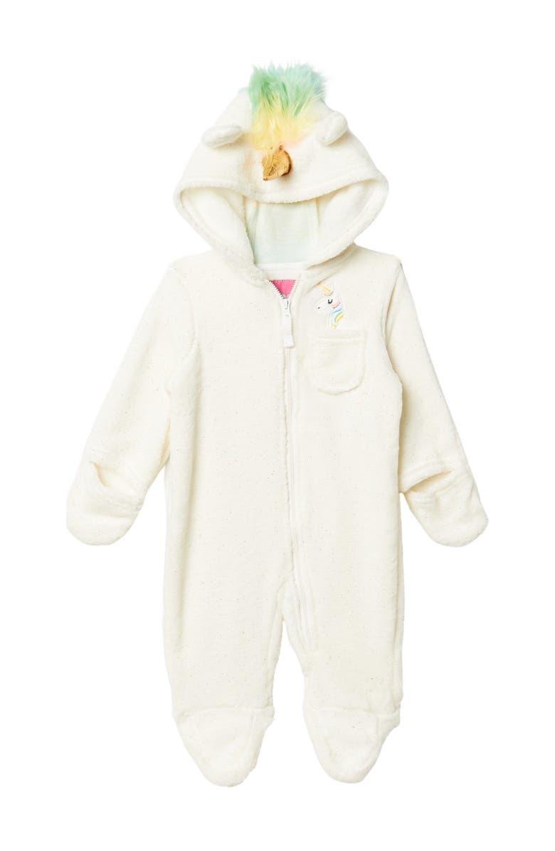 WIPPETTE Soft Faux Shearling Unicorn Footie, Main, color, 
