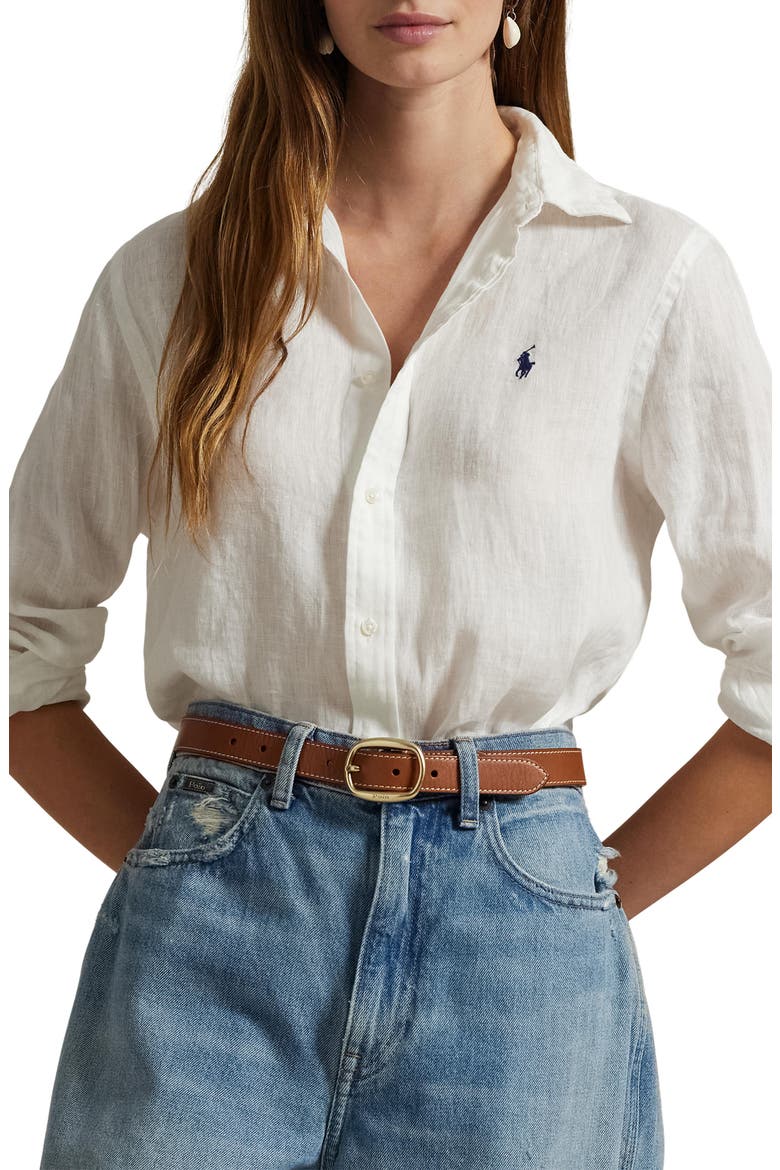 Classic Fit Linen Button-Up Shirt, Main, color, WHITE