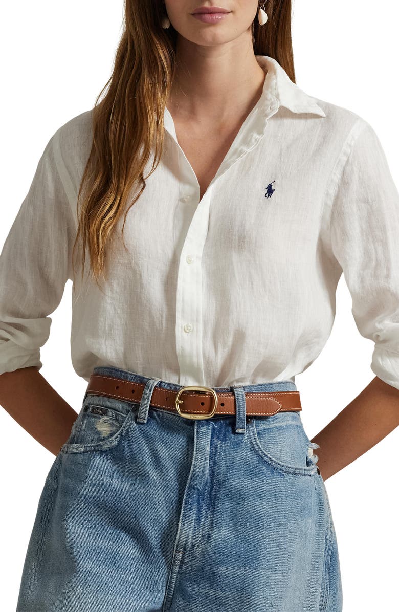 Polo Ralph Lauren Classic Fit Linen Button-Up Shirt, Main, color, White