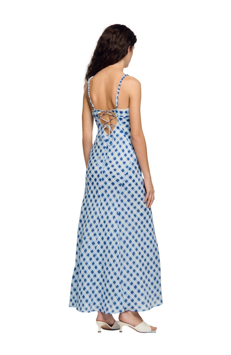 SANDRO Gingham linen maxi dress, Alternate, color, Blu / White