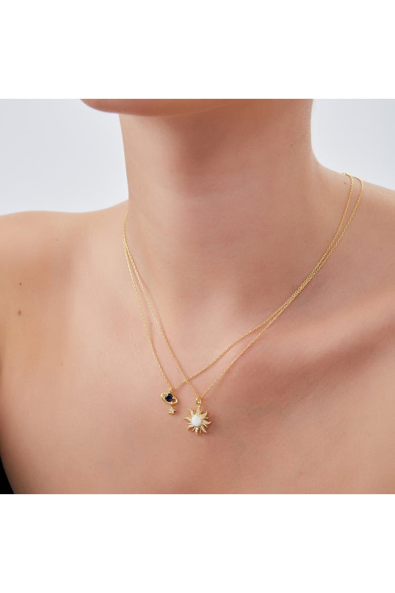 Dark Blue Saturn Necklace With Star Sterling Silver, Alternate, color, Gold