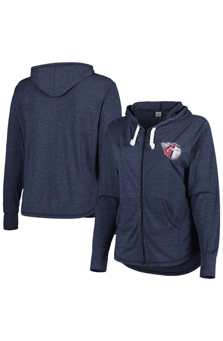 SOFT AS A GRAPE Women's Soft as a Grape Navy Cleveland Guardians Plus Size Full-Zip Lightweight Hoodie Top, Alternate, color, 