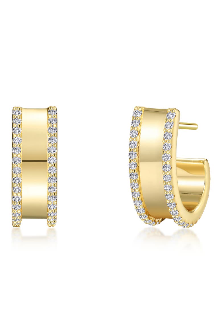 Simulated Diamond Huggie Hoop Earrings, Main, color, WHITE/ GOLD
