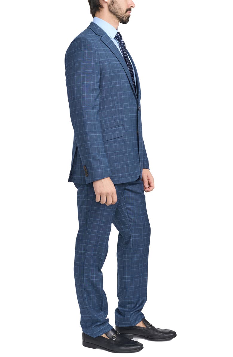 SAVILE ROW CO Blue Plaid Print Trim-Fit Suit, Alternate, color, Blue