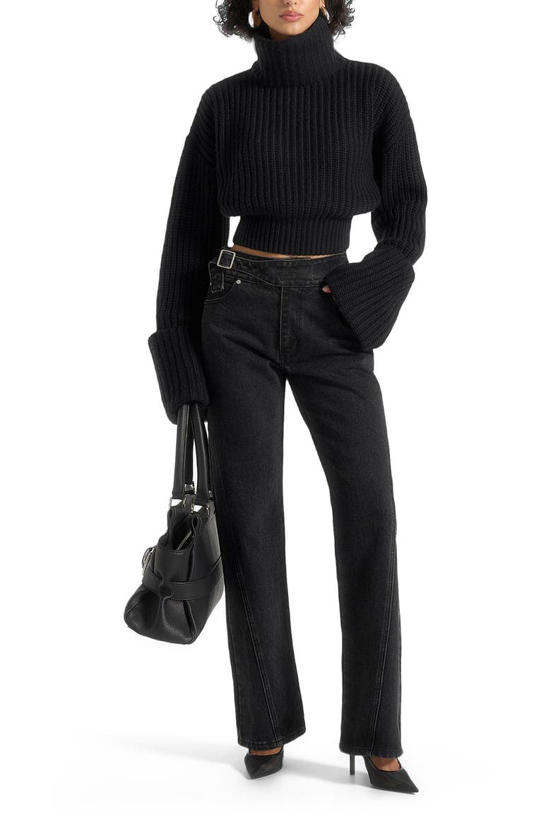Amaya Roll Neck Knit Jumper With Cuffs, Alternate, color, Black