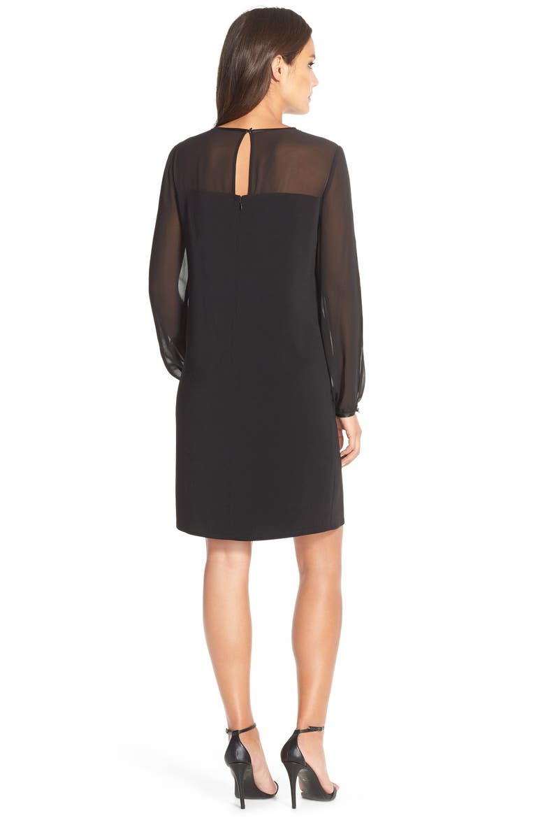 Chiffon & Crepe Shift Dress, Alternate, color, BLACK