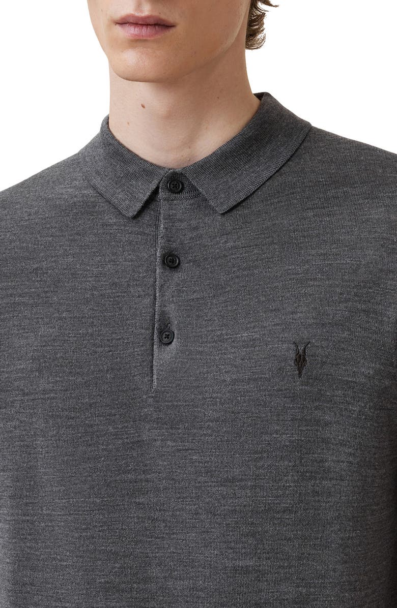 AllSaints Mode Merino Wool Polo Sweater, Alternate, color, Monument Grey
