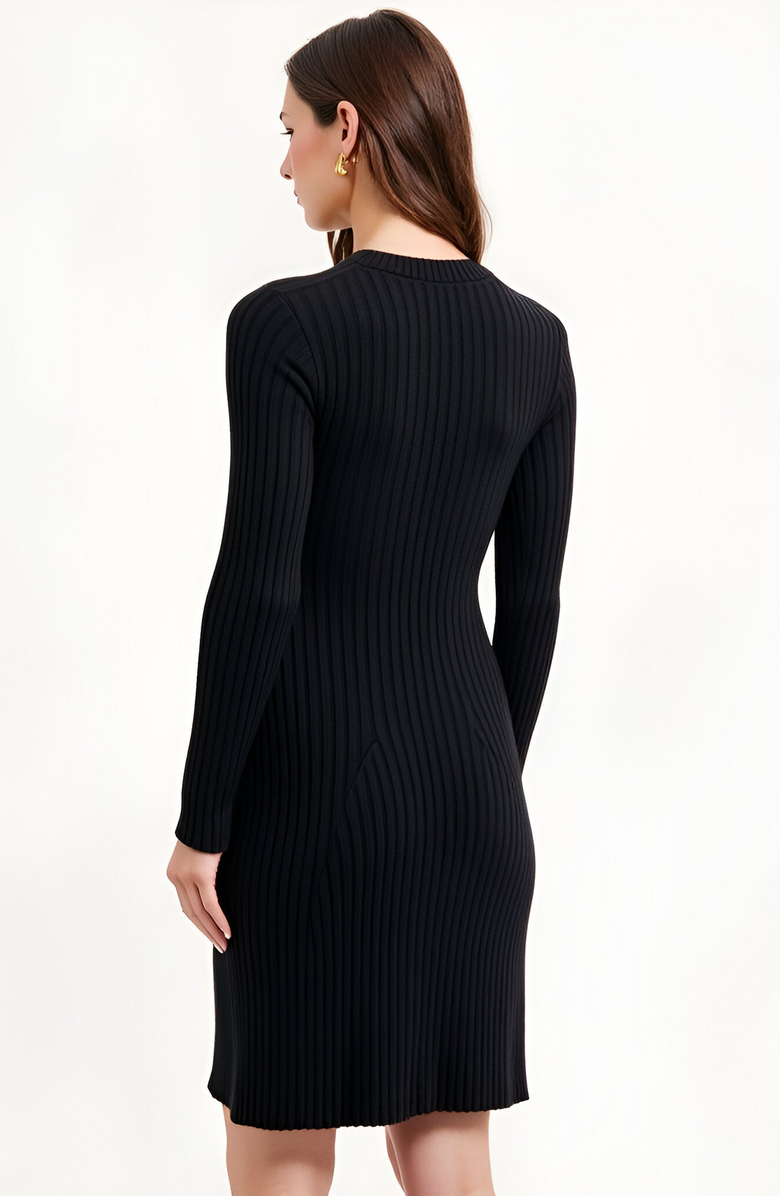 Modenaire Ribbed Knit Long Sleeve Flared Hem Sweater Dress, Alternate, color, Black