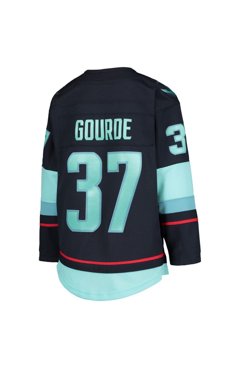 Outerstuff Youth Yanni Gourde Deep Sea Blue Seattle Kraken Home Premier Player Jersey, Alternate, color, Navy