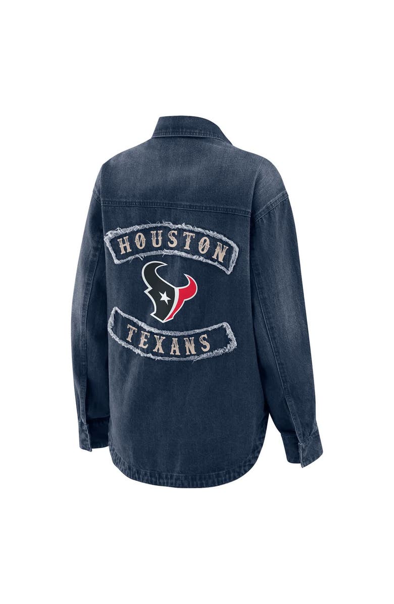 WEAR by Erin Andrews Women's WEAR by Erin Andrews Denim Houston Texans Washed Oversized Denim Full-Snap Shacket, Alternate, color, Denim
