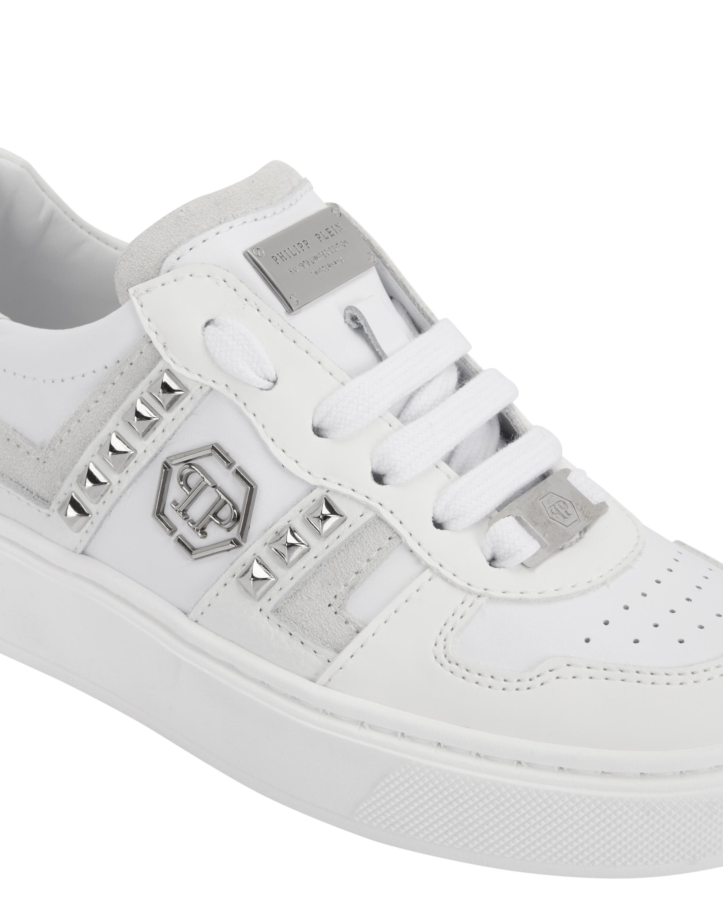 Mix Materials Low-Top Sneakers With Studs Boy, Alternate, color, white