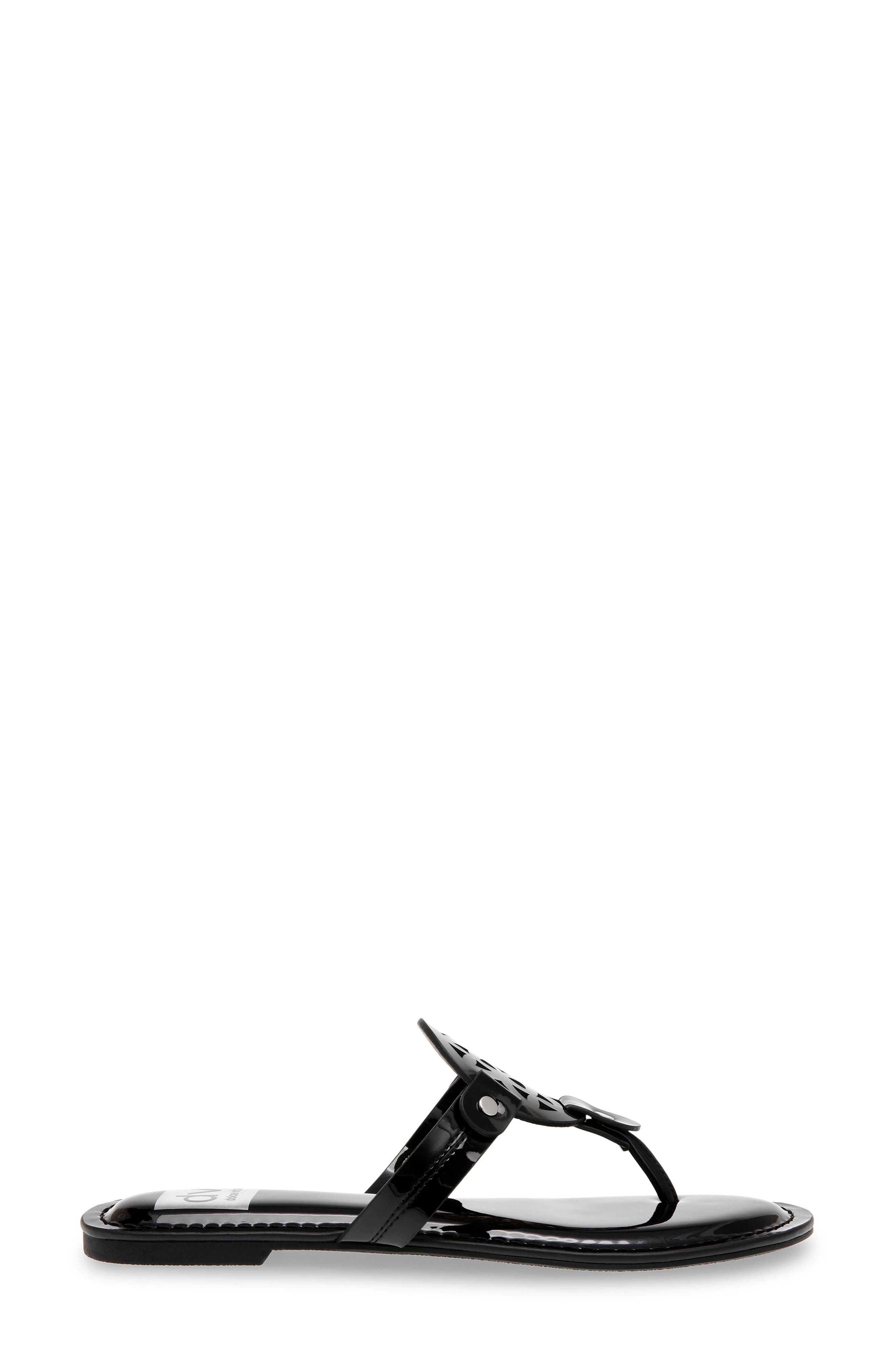 Gotie Laser Cut Studded Thong Sandal, Alternate, color, BLACK PATENT