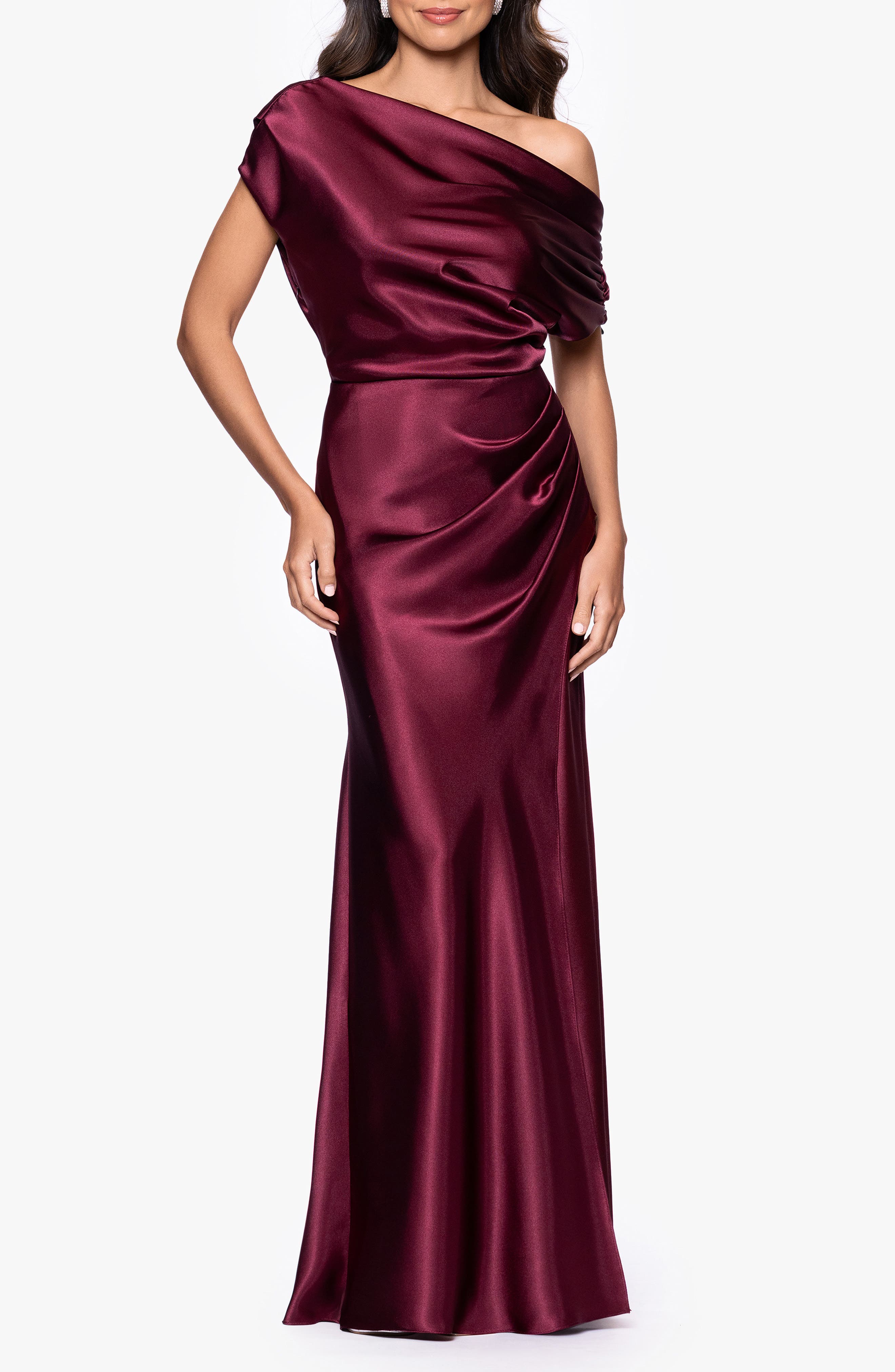 One-Shoulder Satin Sheath Gown - image 3