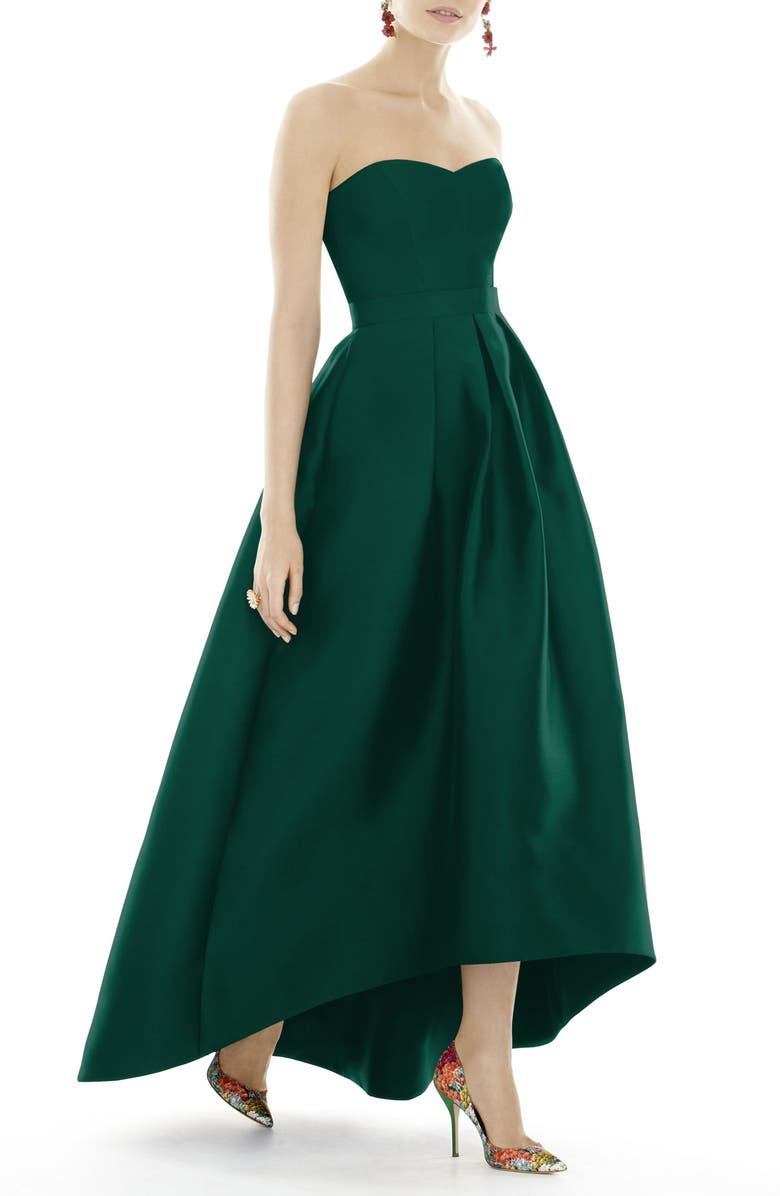 Alfred Sung Strapless High/Low Ballgown, Alternate, color, Hunter