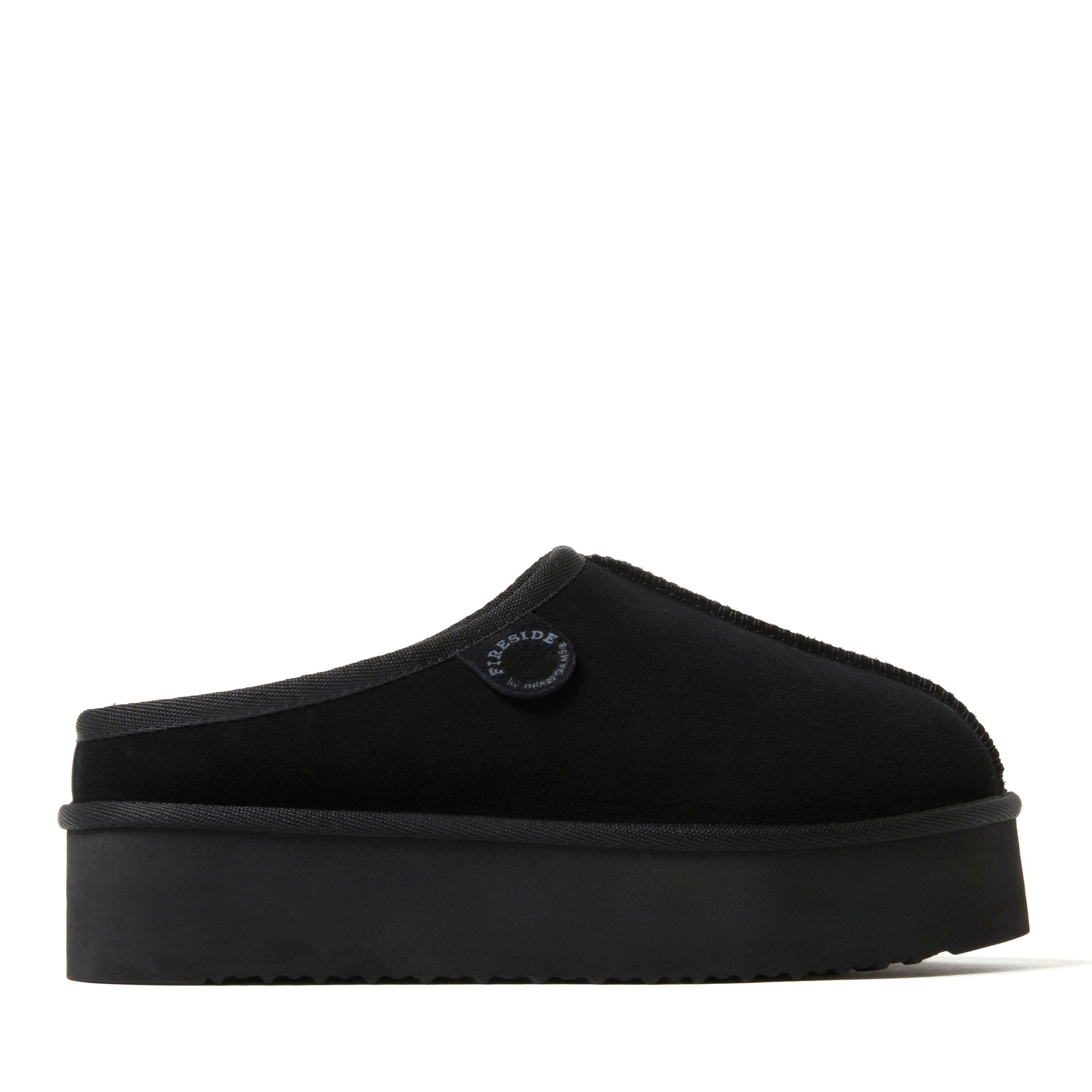 DEARFOAMS Fireside Queenstown Genuine Shearling Platform Clog Slipper, Alternate, color, Black