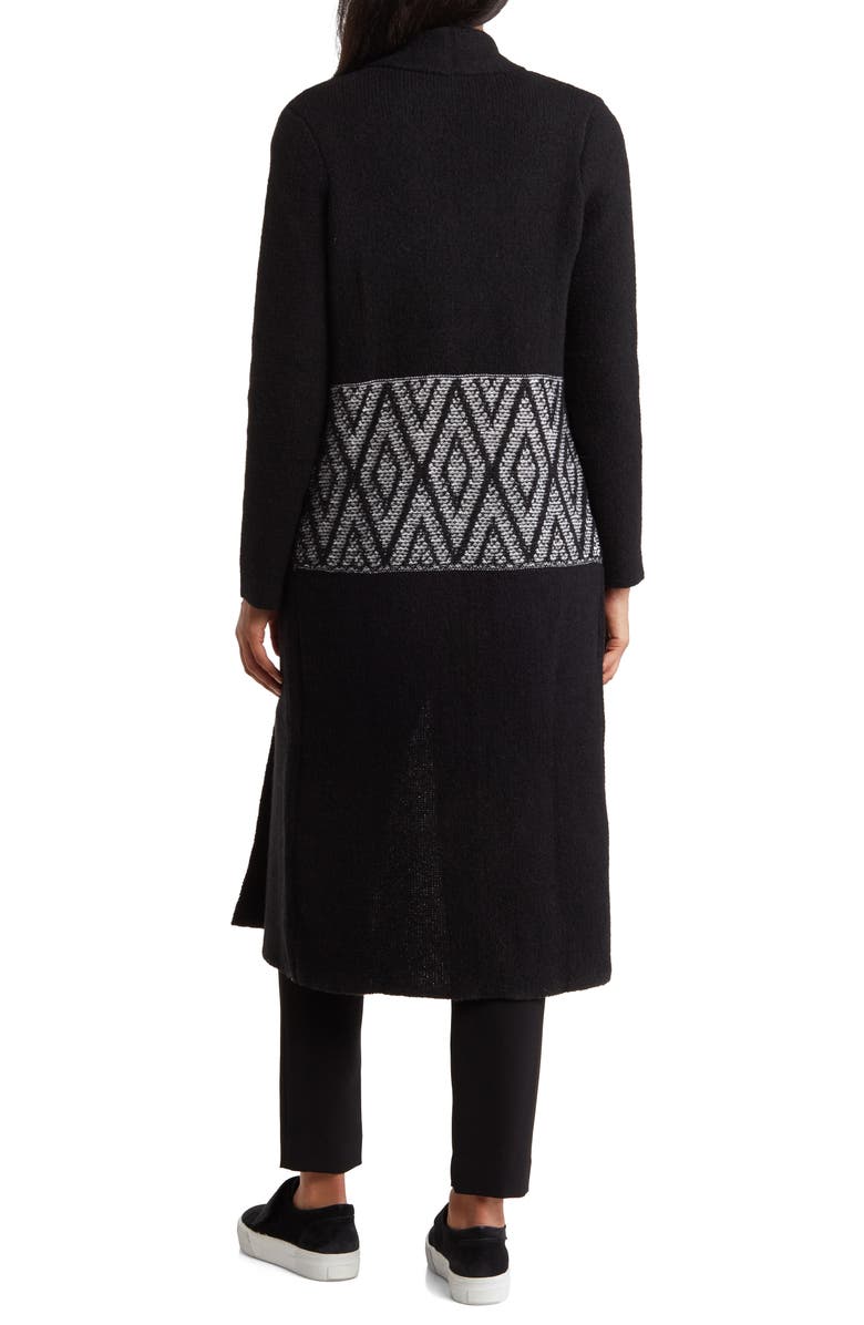 Bobeau Diamond Pattern Shawl Cardigan, Alternate, color, Black/ Ivory