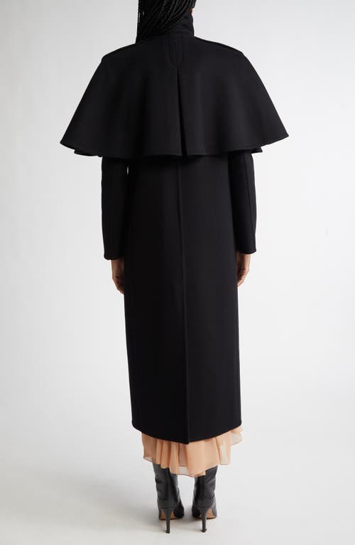 Chloé Cape-effect Double-breasted Leather-trimmed Wool Coat In Black