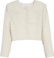 Carolina Herrera Faux Pearl Embellished Crop Jacket