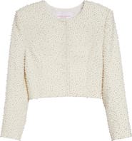 Carolina Herrera Faux Pearl Embellished Crop Jacket