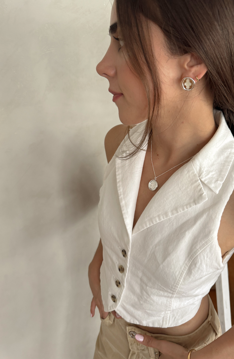 Joiana Jewelry Stamp Coin Necklace, Alternate, color, White Silver