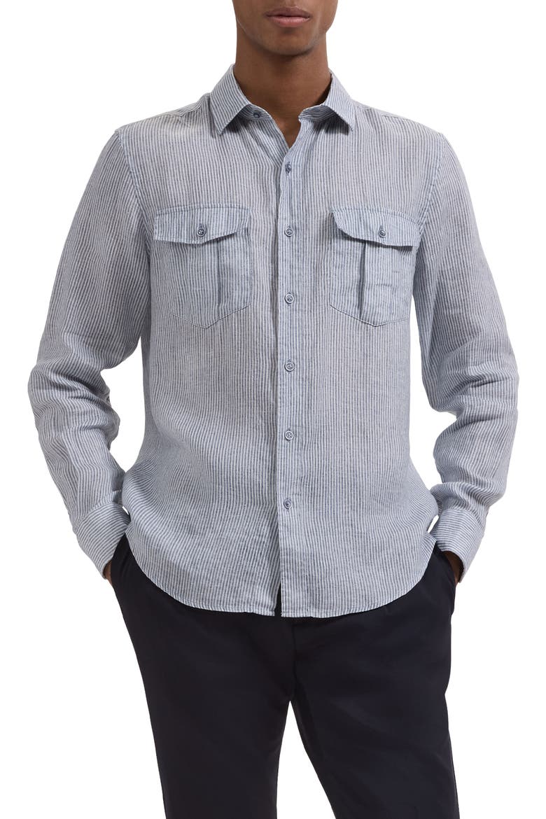 Jasper Linen Button-Up Shirt, Main, color, ETHER