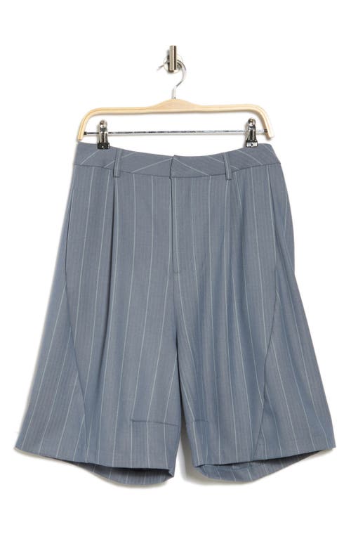 Shop Free People Something About You Pinstripe Trouser Shorts In Blue