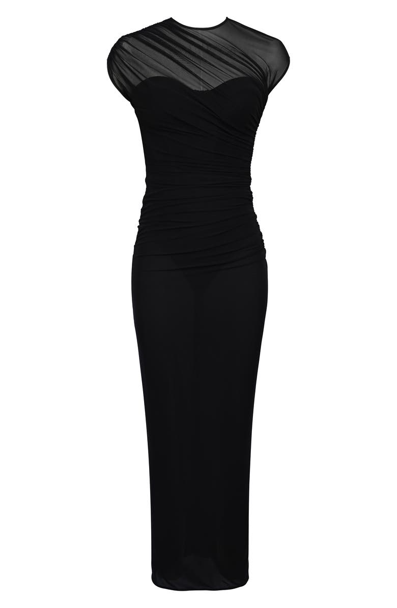HOUSE OF CB Orelia Draped Mesh Gown, Alternate, color, Black