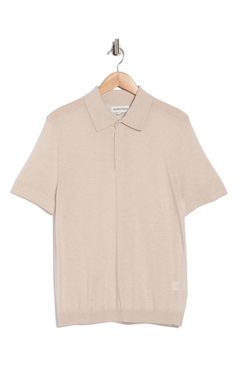 Nordstrom Cotton Polo Sweater, Alternate, color, Beige Oak Heather
