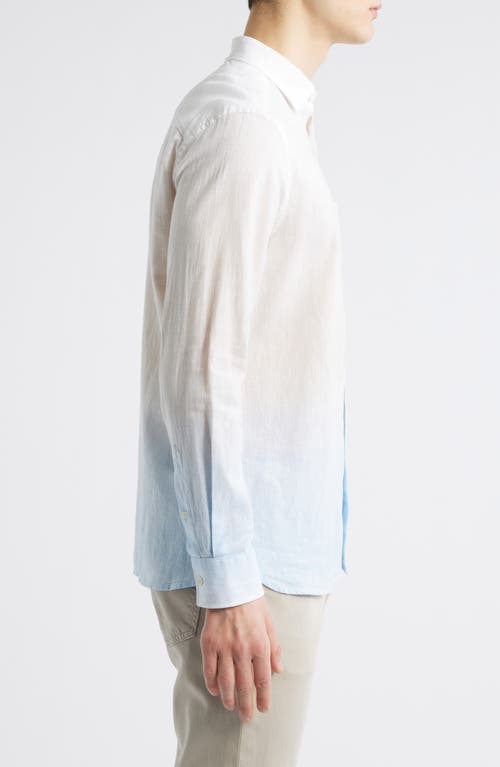 Johnston & Murphy Ombré Linen & Cotton Button-up Shirt In Tan/blue