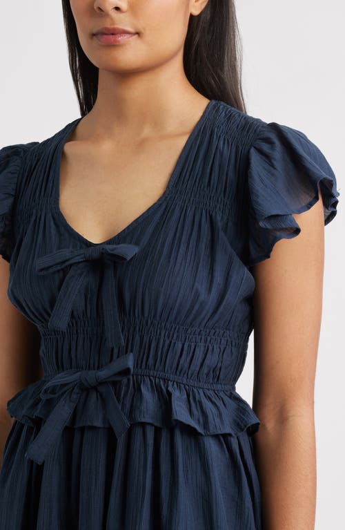 Moon River Shirred Midi Dress In Blue
