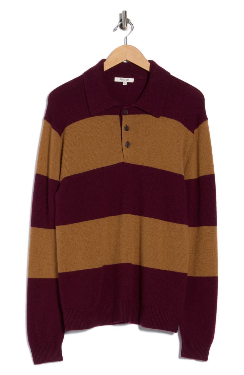 Madewell Rugby-Stripe Sweater Polo Shirt in SoftWool, Alternate, color, Heather Berry