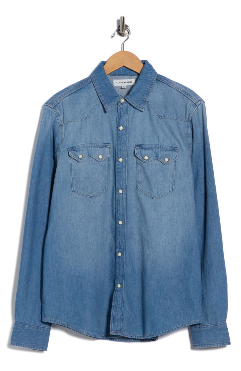 Lucky Brand Western Snap-Up Chambray Shirt, Main, color, Nestling Light Wash