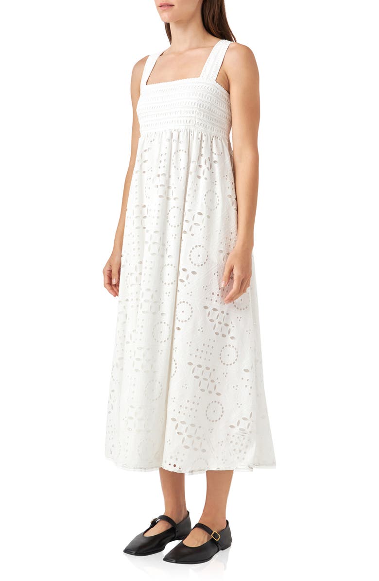 English Factory Broderie Anglaise Cotton Sundress, Alternate, color, White