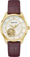 BULOVA Sutton Automatic Leather Strap Watch, 34.5mm