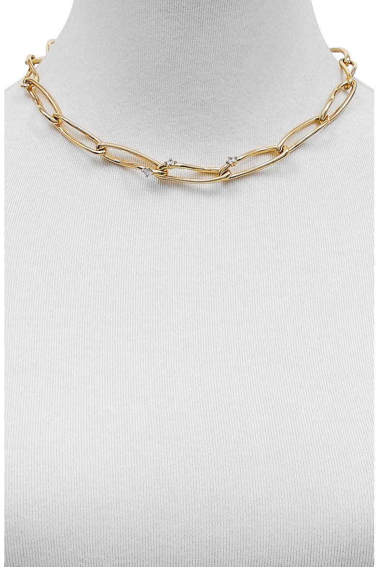Cubic Zirconia Chain Link Collar Necklace, Alternate, color, GOLDTONED