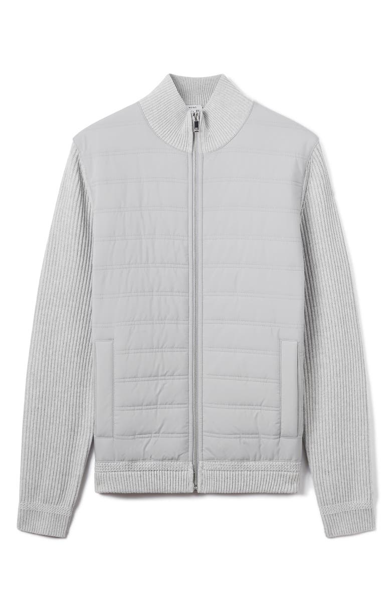 Reiss Trainer Quilted & Ribbed Hybrid Jacket, Alternate, color, Soft Grey