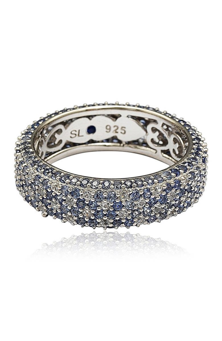 SUZY LEVIAN Sterling Silver Pavé Blue Sapphire & Created White Sapphire Ring, Main, color, 