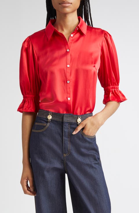 Fiona Ruffle Cuff Silk Button-Up Shirt