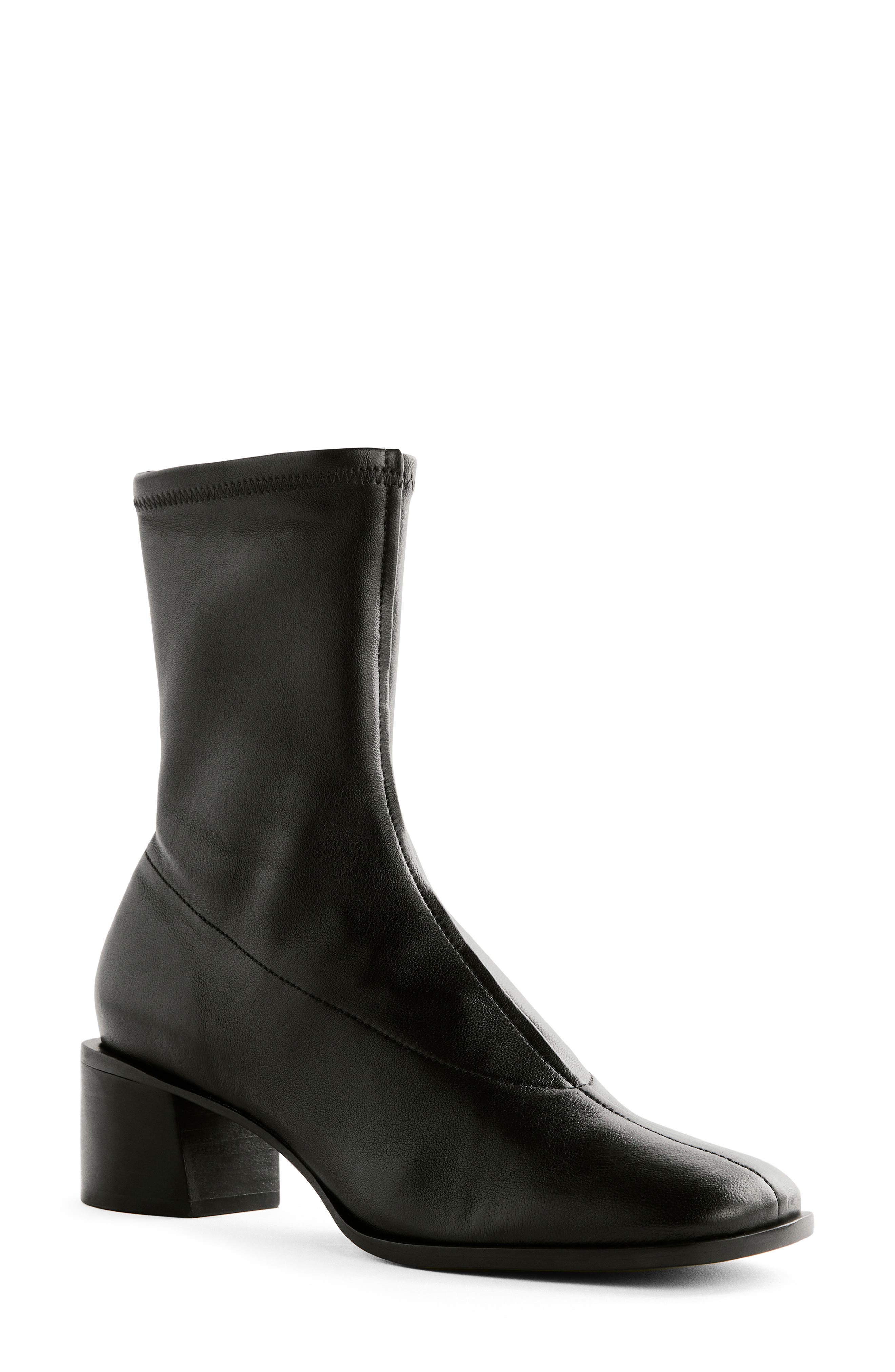 Reformation Louie Sock Bootie, Main, color, Black Leather
