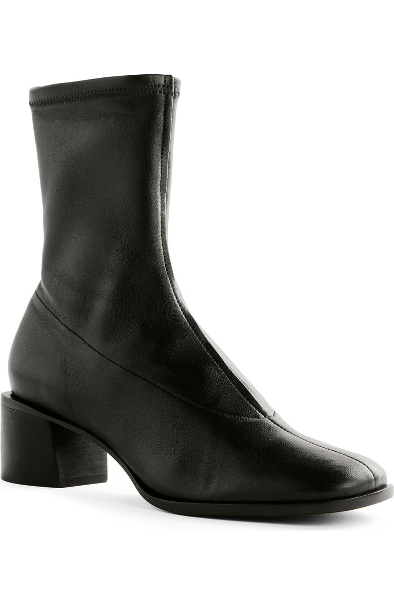 Reformation Louie Sock Bootie, Main, color, Black Leather