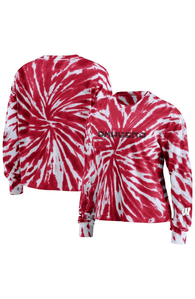 WEAR by Erin Andrews Women's WEAR by Erin Andrews Red Wisconsin Badgers Tie-Dye Long Sleeve T-Shirt, Alternate, color, Red