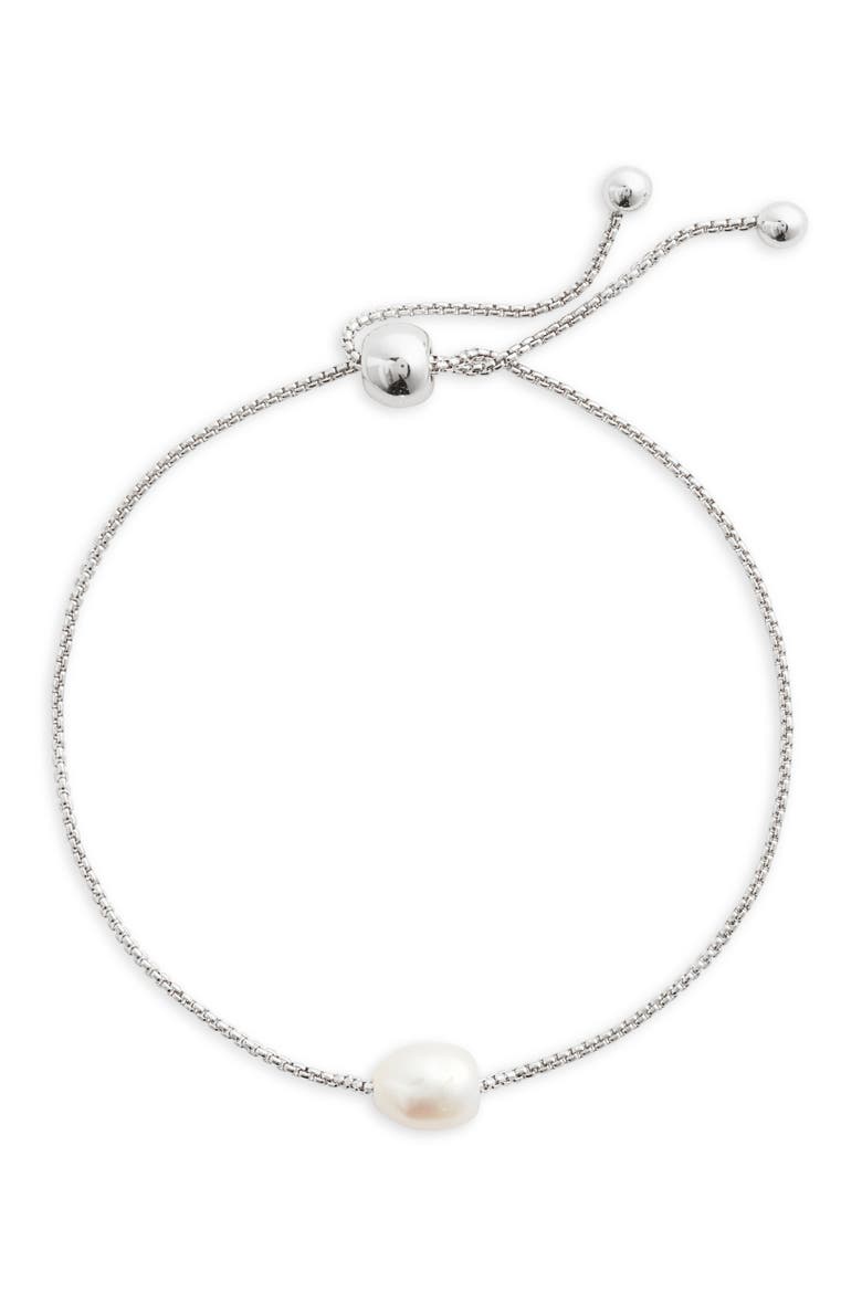 Demi Fine Freshwater Pearl Slider Bracelet, Main, color, STERLING SILVER PLATED