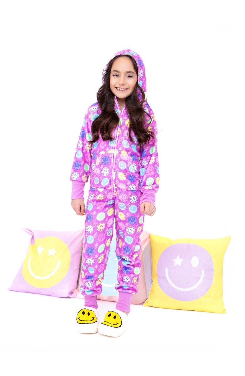 Preppy Goose Plush Smiley Faces loungewear jumpsuit, Main, color, Multicolor