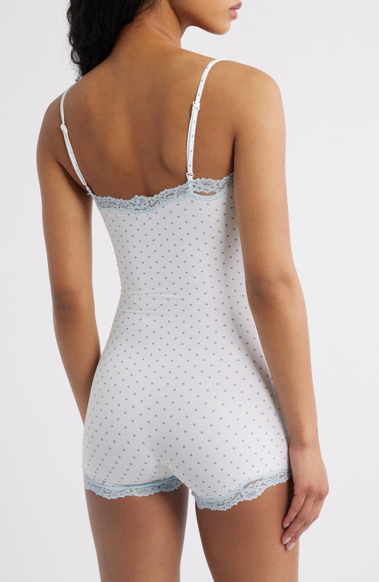 SKIMS Fits Eveyrbody Lace Romper, Alternate, color, Slate Pin Dot Print