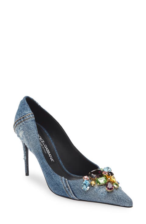 Patchwork Denim Pointed Toe Pump (Women)