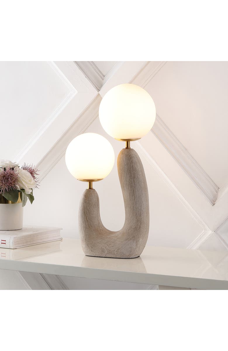 JONATHAN Y Oona 2-Light Mid-Century Scandinavian Resin/Iron/Frosted Glass Cactus LED Table Lamp, Alternate, color, Gray Wood Finish/Brass Gold